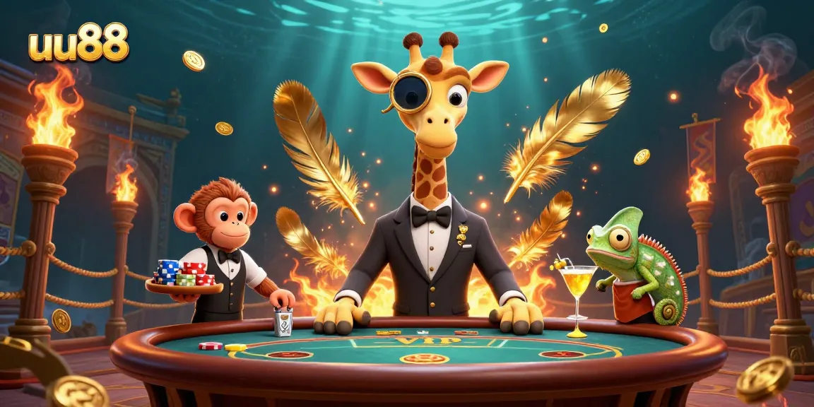 Experience thrilling gameplay at uu88, featuring a vibrant casino scene with unique characters and excitement.