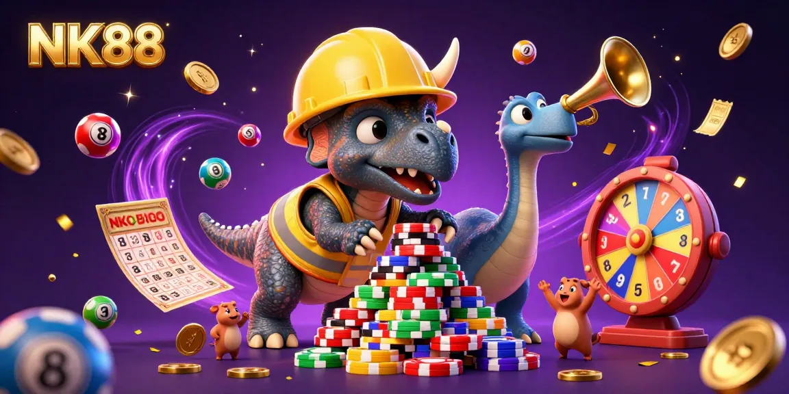 Experience fabulous wins at NK88 with a lively scene of animals celebrating gaming success.
