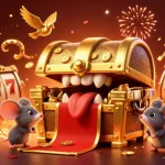 Play and win at nhà cái good88 with an exciting slot machine themed illustration filled with treasure and excitement.