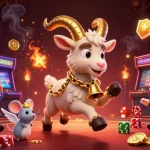 GO8 showcases a vibrant casino scene with Krampus, angel mouse, and elf gremlins amidst slot machines and coins.