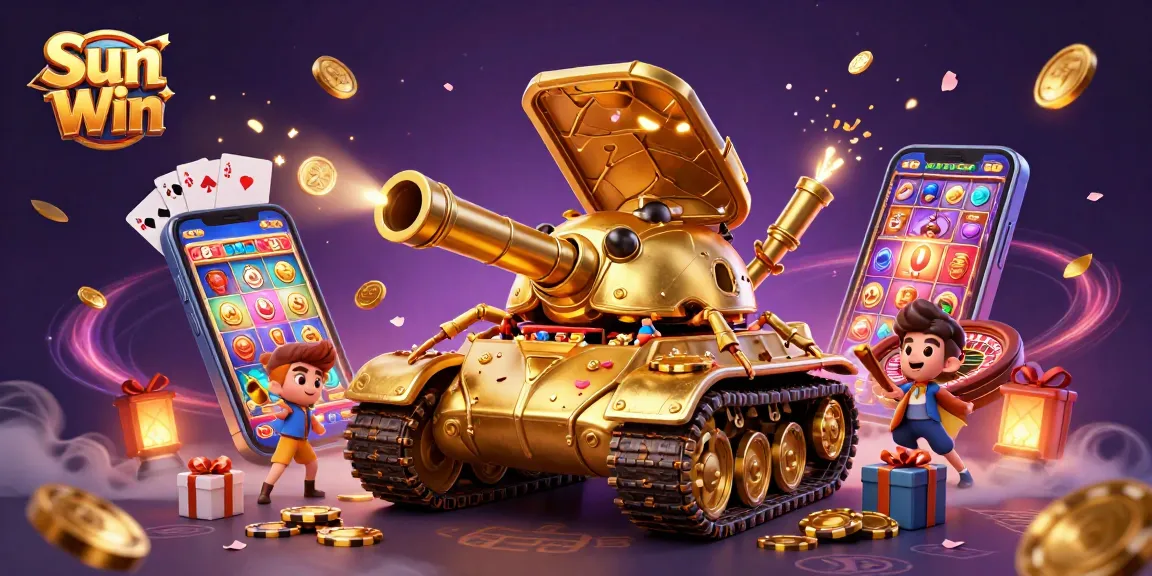Sun Win showcases an exciting online casino experience with vibrant gaming elements and a unique beetle tank design.