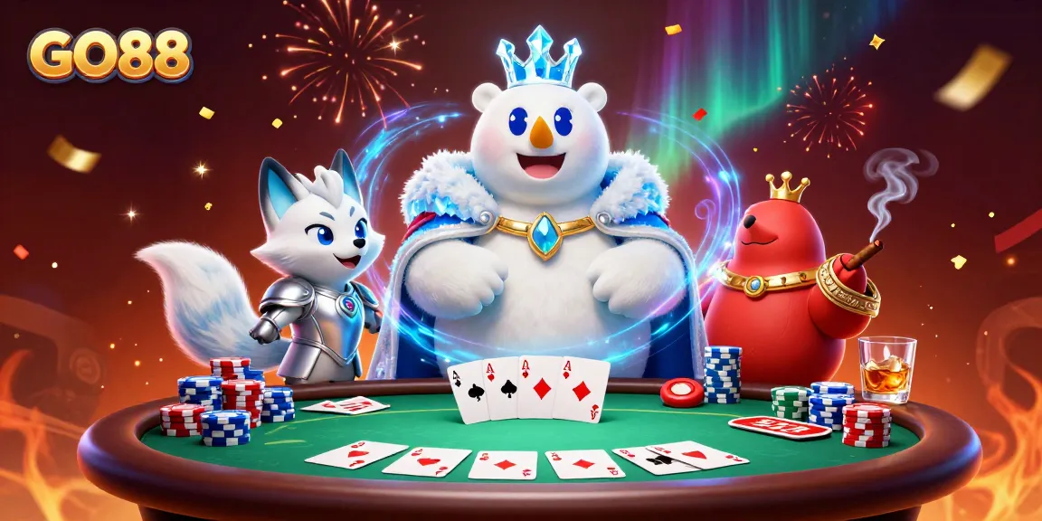 Experience winning with GO88's vibrant casino atmosphere featuring a royal bear and snow fox.