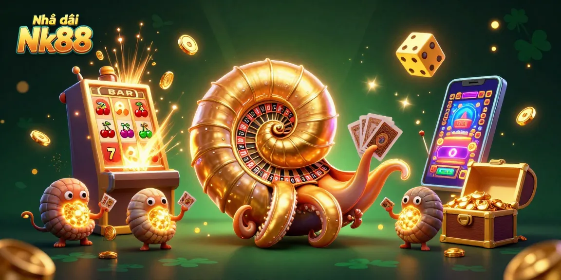 Experience the thrill of Nhà cái Nk88 with this vibrant casino-themed illustration showcasing exciting games.