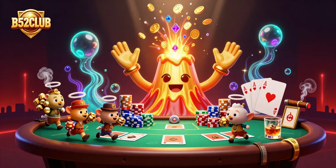 Experience gaming excitement with B52CLUB's vibrant treasures in this thrilling casino illustration.