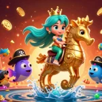 Engage in the thrilling taisunwin experience with vibrant mermaids and fortune-filled treasures in a vibrant casino scene.