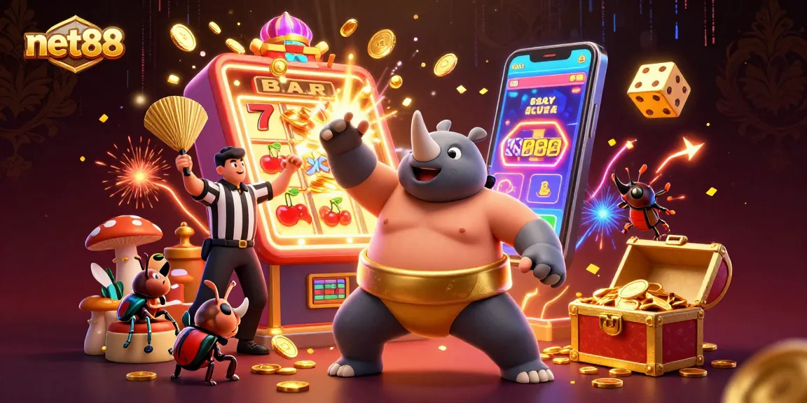 net88 celebrates winning moments with a vibrant 3D scene of casino excitement and fun.