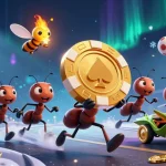 Experience thrilling action with 59G as ants carry a massive golden poker chip through a dynamic heist scene.