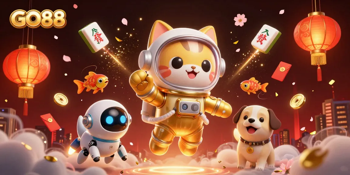 Experience winning with GO88, as the astronaut cat and robot dog explore a vibrant casino universe.