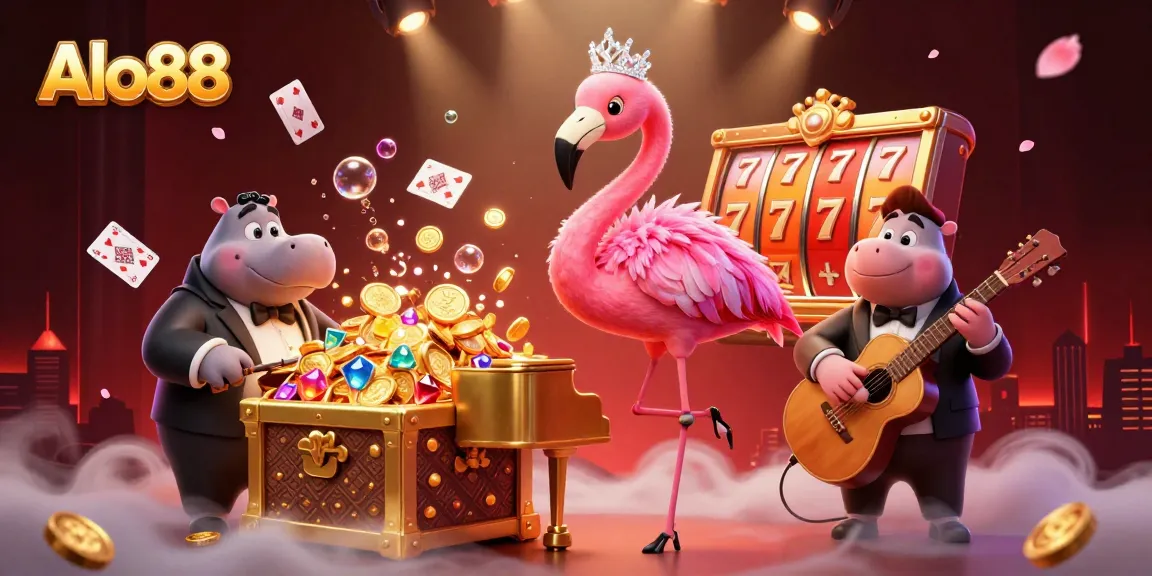 Alo88 captures the vibrant casino atmosphere with colorful characters and dynamic gaming elements.
