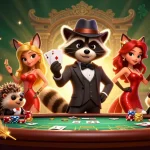 Experience the thrill of tải go88 with raccoon and fox characters at a dynamic poker scene.