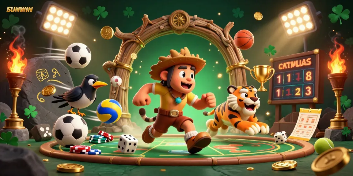 SUNWIN captivates with a dynamic prehistoric casino, featuring engaging caveman characters and vibrant gaming elements.