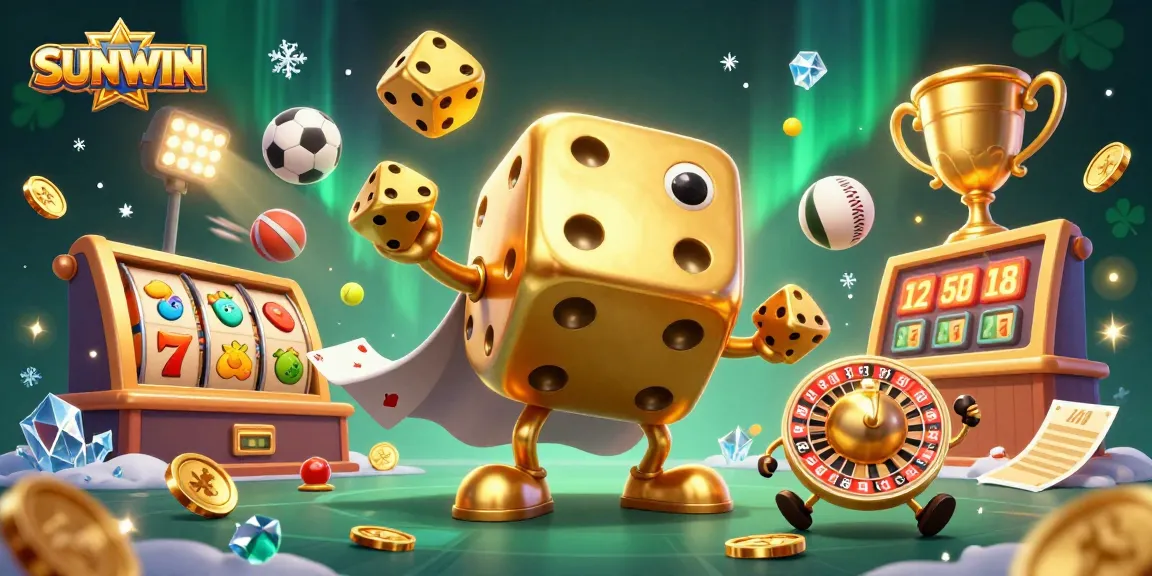 SUNWIN ultimate gaming experience with golden dice golem and action-packed casino elements.