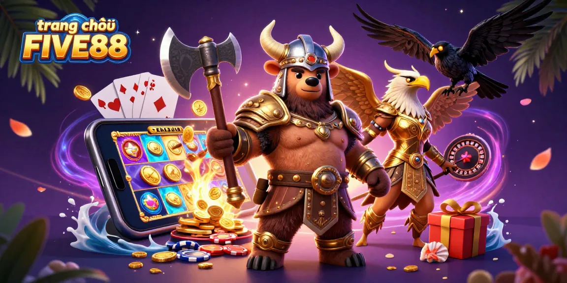 Experience the excitement of trang chủ FIVE88 with vibrant characters and dynamic casino elements.