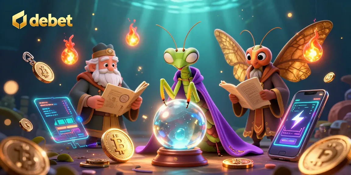 Engage with debet by exploring vibrant 3D casino scene featuring mystical characters and crypto elements.