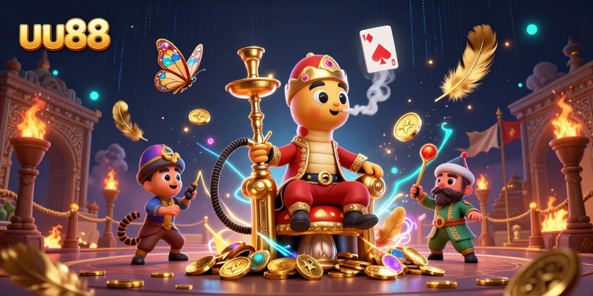uu88 engages players with an exciting 3D casino illustration featuring dynamic game elements and vibrant characters.
