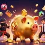 SOCOLIVE showcases an engaging illustration of a golden piggy bank sumo wrestler in action, surrounded by vibrant lottery balls and casino elements.