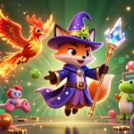 C168 players spin the reels with excitement in a vibrant, magical casino world featuring fantasy elements.