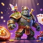Spin to win at me99 with a magical scene featuring a golem, fairy, and hamster knight!