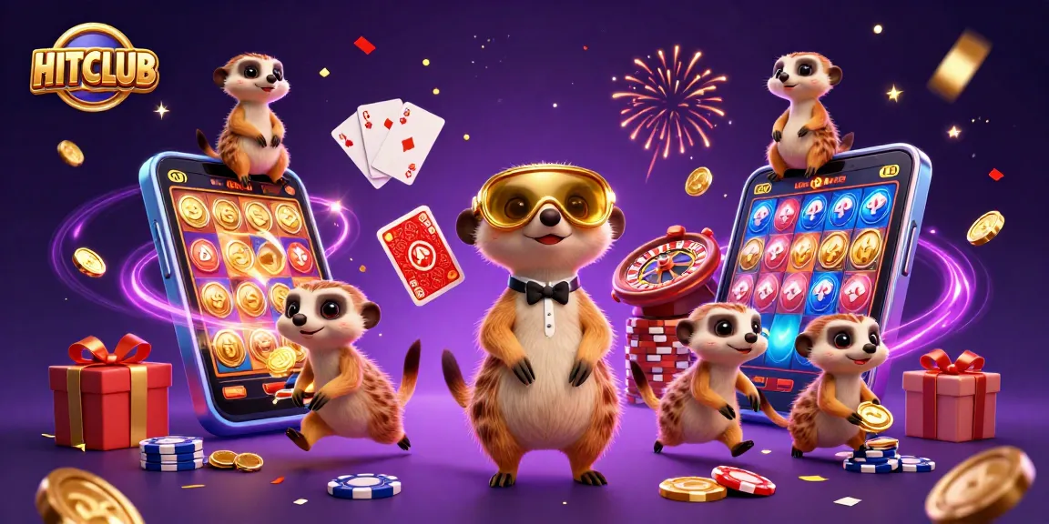 Experience HITCLUB's vibrant casino energy as meerkats engage in thrilling gambling activities.