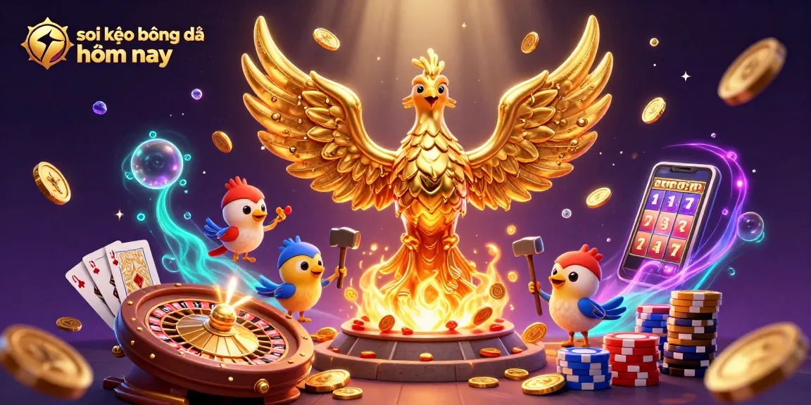 Engage in the thrill of soi kèo bóng đá hôm nay with stunning visuals of a molten golden phoenix and dynamic casino elements.
