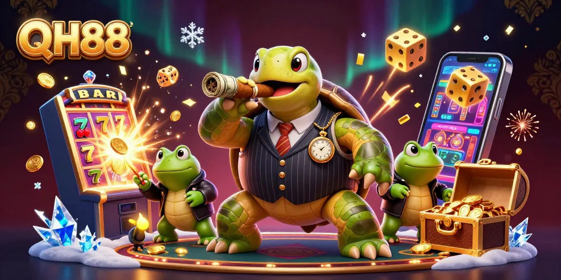 QH88 offers a thrilling gaming experience with slot machines and characters in action.