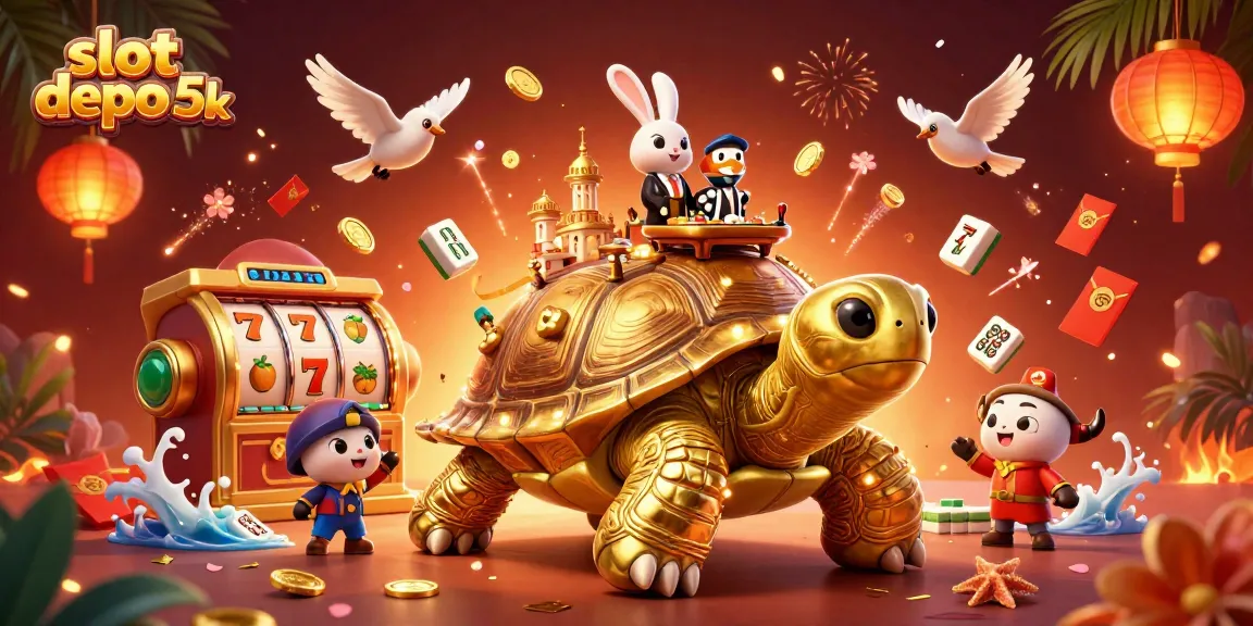 Experience thrilling gameplay at slot depo 5k with a vibrant casino scene featuring a golden tortoise and lucky symbols.