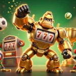 Experience excitement with the 7m online gaming gorilla mech in a dynamic casino-themed scene.