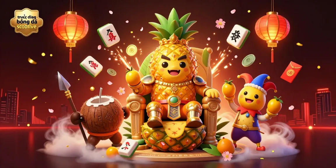 Experience the excitement of trực tiếp bóng đá socolive with a vibrant illustration of a pineapple king and tropical elements.