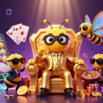 Experience colorful gameplay at V8AB with a bumblebee mob boss in a vibrant casino scene.