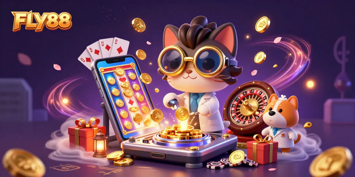 Experience FLY88's thrilling casino adventure with golden coins and colorful games bursting alive.