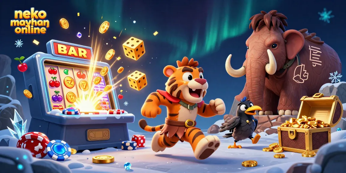 Win big with neko may mắn online as vibrant symbols and golden treasures fly in a dynamic casino scene.