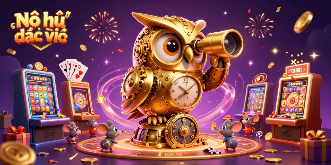 Nổ hũ đại dịch xác sống showcases vibrant casino action with a golden owl and slot game elements.