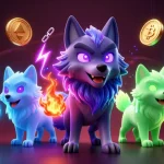 Engage with 7mcn gaming world featuring defeating wolves and crypto coins amidst dynamic casino elements.