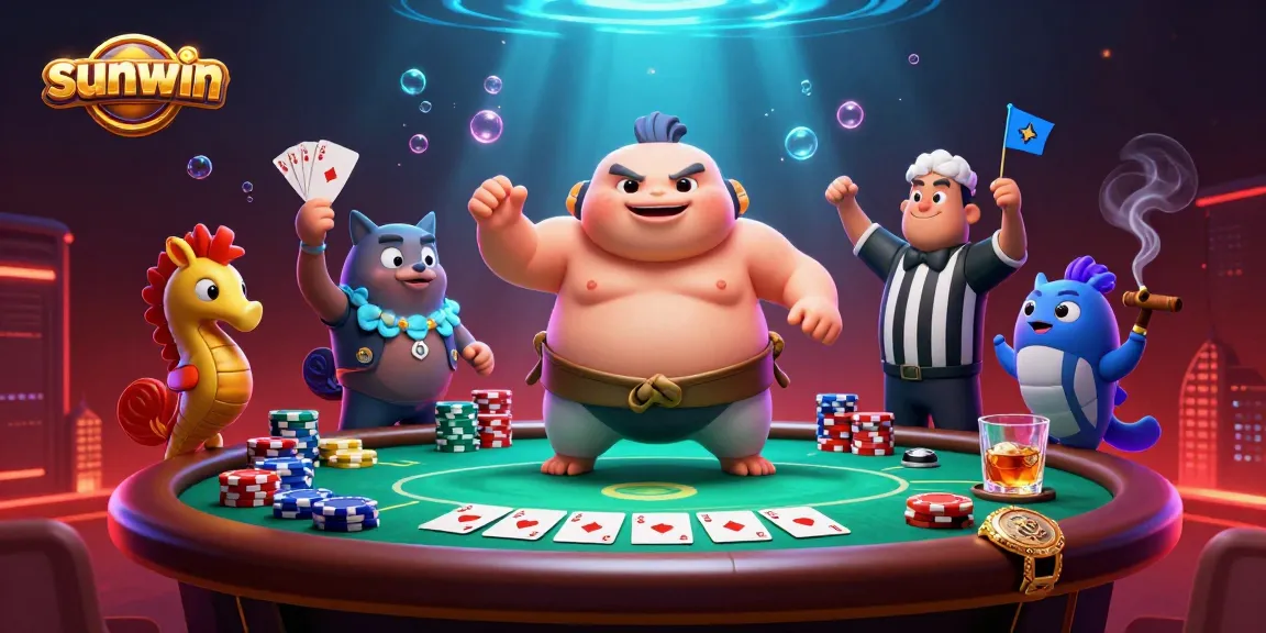 Experience thrilling action at sunwin with a vibrant underwater poker scene featuring animated characters.
