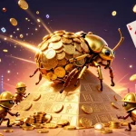 Experience sunwin's vibrant casino action with golden beetles and dazzling gaming elements in 3D illustration.