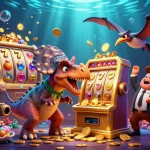 W33 casino features exciting gameplay with a pachycephalosaurus winning jackpots amid colorful slot symbols.