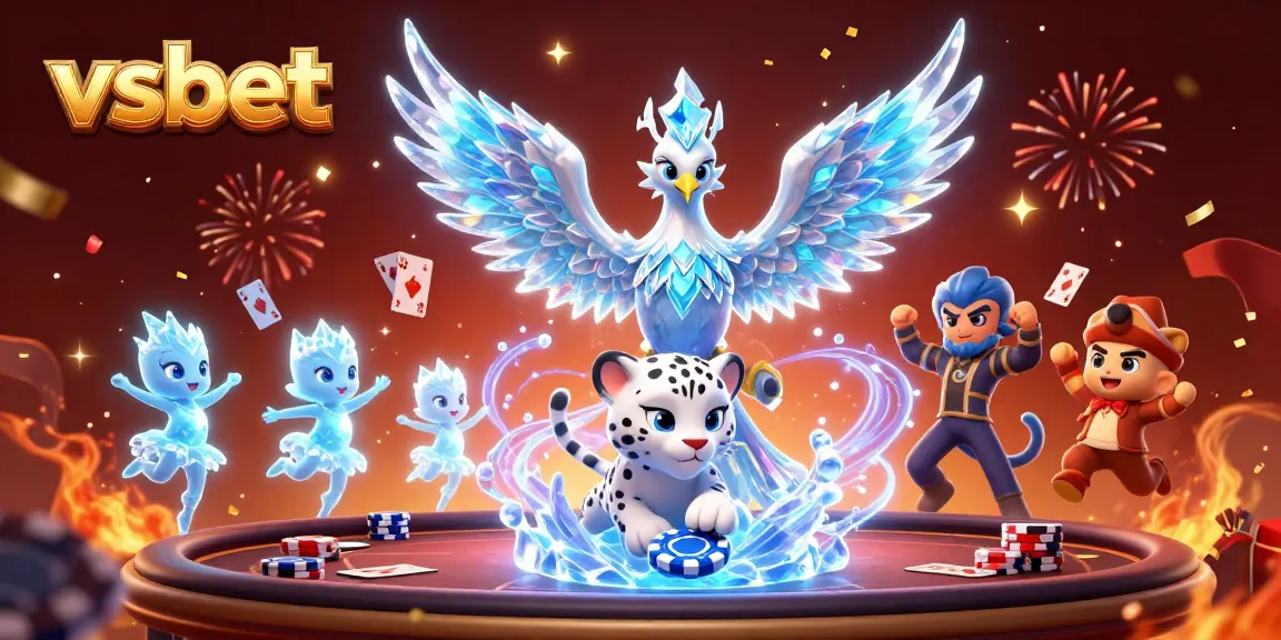 Engage with vsbet through a vibrant scene depicting playful characters in an immersive casino setting.