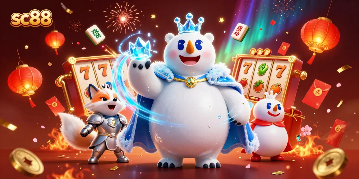 Experience the thrill of sc88 with a vibrant casino scene featuring a majestic polar bear and fox.