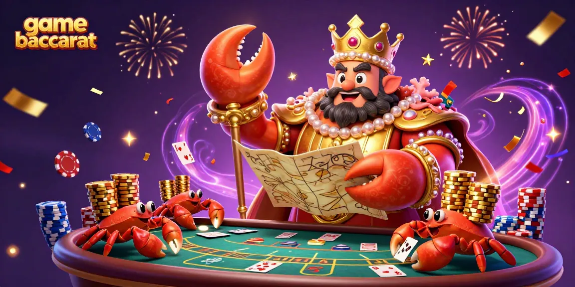 Experience game baccarat excitement with a grand golden crab emperor amidst vibrant casino elements.