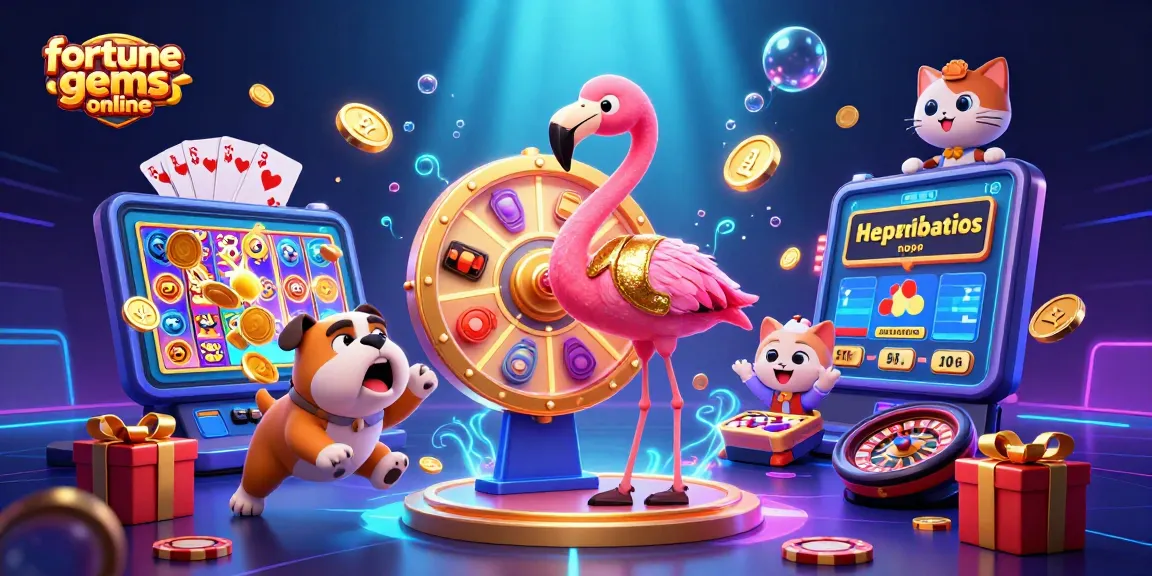 Engage with fortune gems online, showcasing an energetic game scene with vibrant characters and slot game elements.