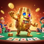 Experience exhilarating moments at rikvip with a dynamic poker illustration featuring a golden golem.