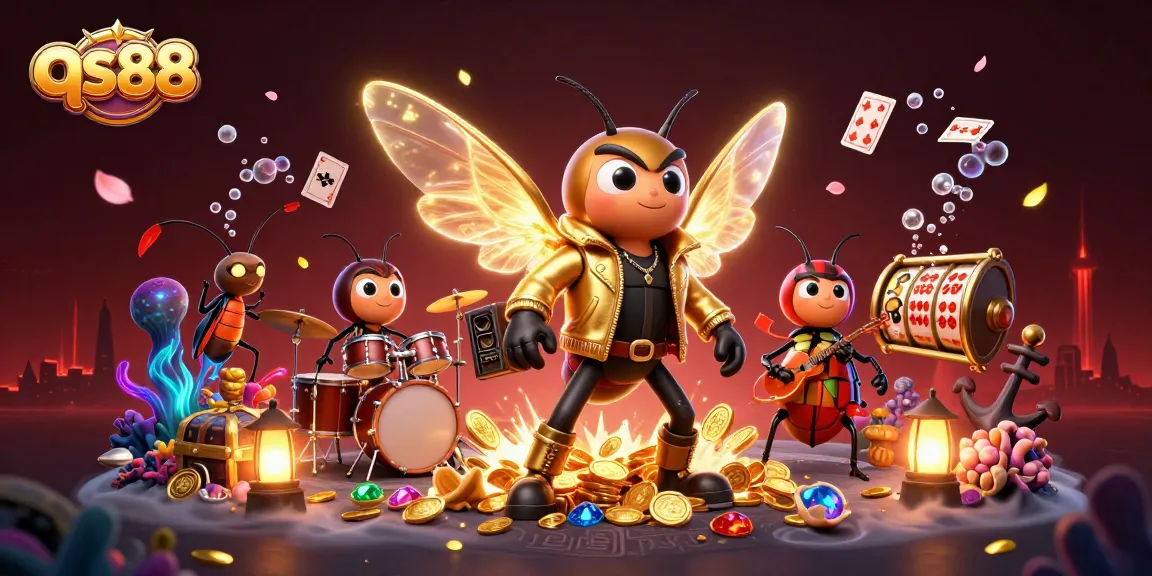 Experience thrilling wins at qs88 with vibrant 3D characters and casino elements in a lively scene.
