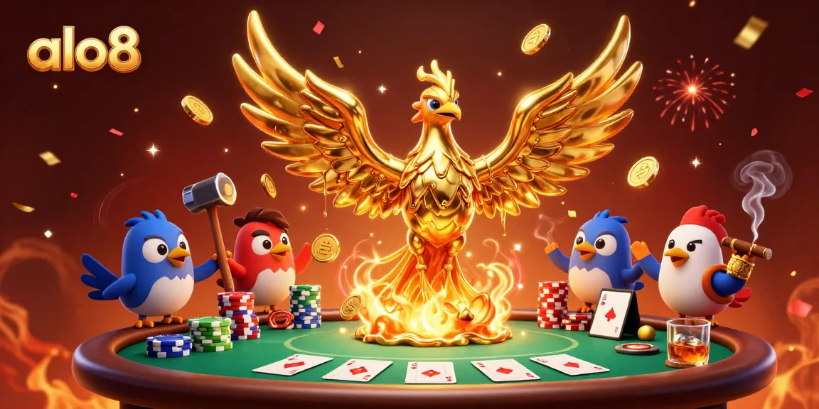 Win big at alo8 with a vibrant 3D illustration showcasing dynamic poker action and golden themes.