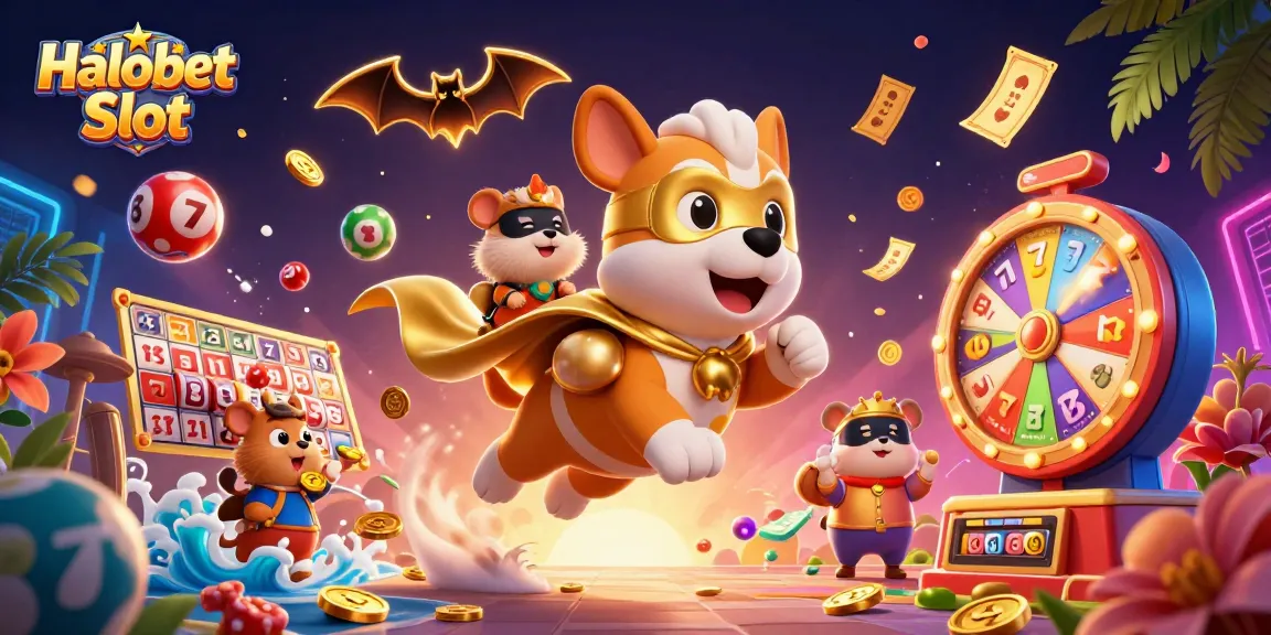Experience the excitement of Halobet Slot with a super dog and vibrant casino elements!
