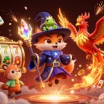 Engage with this dynamic education blog showcasing a mystical fox wizard and phoenix amidst casino slot adventures.
