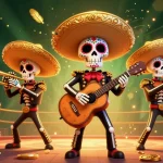 Join the excitement at space9 casino with a lively Day of the Dead mariachi band playing amidst a golden festive atmosphere.