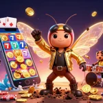 Slot yang menarik dengan karakter kartun dan elemen kasino, termasuk koin dan kartu.