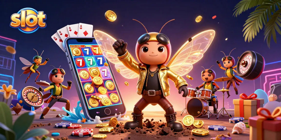 Slot yang menarik dengan karakter kartun dan elemen kasino, termasuk koin dan kartu.