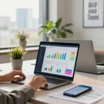 Financial consultant analyzing data in a vibrant workspace featuring dhankubera insights.