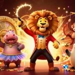 Join the excitement at S8 casino with a vibrant 3D illustration showcasing a circus lion and gaming treasures.